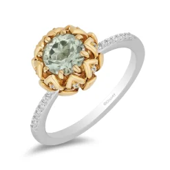 Enchanted Disney Fine Jewelry Sterling Silver and 10K Yellow Gold With 1/8 CTTW Diamond and Round Green Amethyst Tiana Ring