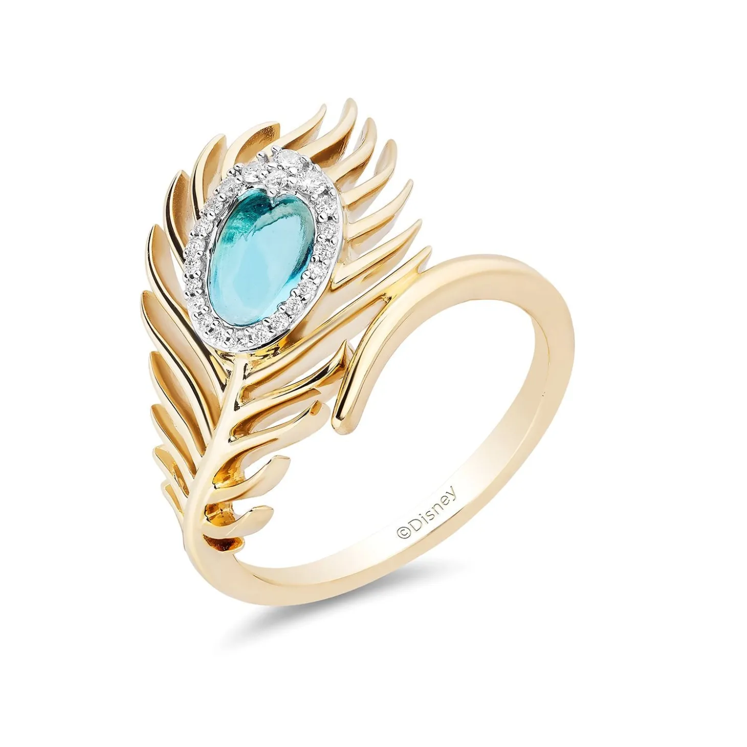 Enchanted Disney Fine Jewelry 10K Yellow Gold with 1/10 CTTW Diamond and Swiss Blue Topaz Aladdin Live Action Ring