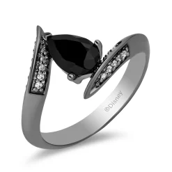 Enchanted Disney Fine Jewelry Black Rhodium Over Sterling Silver with 1/10 CTTW Diamond and Black Onyx Maleficent Ring