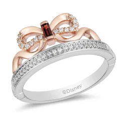 Enchanted Disney Fine Jewelry Sterling Silver and 10K Rose Gold 1/10 CTTW Diamond and Garnet Snow White Bow Fashion Ring