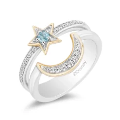 Enchanted Disney Fine Jewelry Sterling Silver and 10K Yellow Gold with 1/6 CTTW Diamond and Swiss Blue Topaz Aladdin 30th Anniversary Jasmine Ring