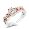 Enchanted Disney Fine Jewelry Sterling Silver and 10K Rose Gold with 1/20 CTTW Diamond and Morganite Aurora Halo Filigree Ring