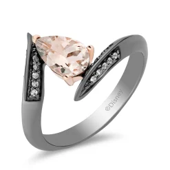 Enchanted Disney Fine Jewelry Black Rhodium and 14K Rose Gold Over Sterling Silver with 1/10 CTTW Diamond and Morganite Maleficent Ring