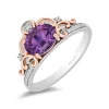 Enchanted Disney Fine Jewelry Sterling Silver and 10K Rose Gold Diamond Accent and Concave Amethyst Stepsisters Ring