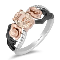 Enchanted Disney Fine Jewelry Black Rhodium over Sterling Silver and 10K Rose Gold with 1/10 CTTW Diamond and Morganite Aurora Ring