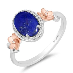 Enchanted Disney Fine Jewelry 14K Rose Gold over Sterling Silver with 1/10 CTTW Diamonds and Lapis Moana Ring