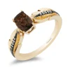Enchanted Disney Fine Jewelry 10K Yellow Gold with 1/20 CTTW Diamond and Smokey Quartz Pocahontas Feather Ring