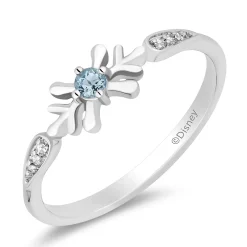 Enchanted Disney Fine Jewelry Sterling Silver with Accent Diamonds and Aquamarine Elsa Ring
