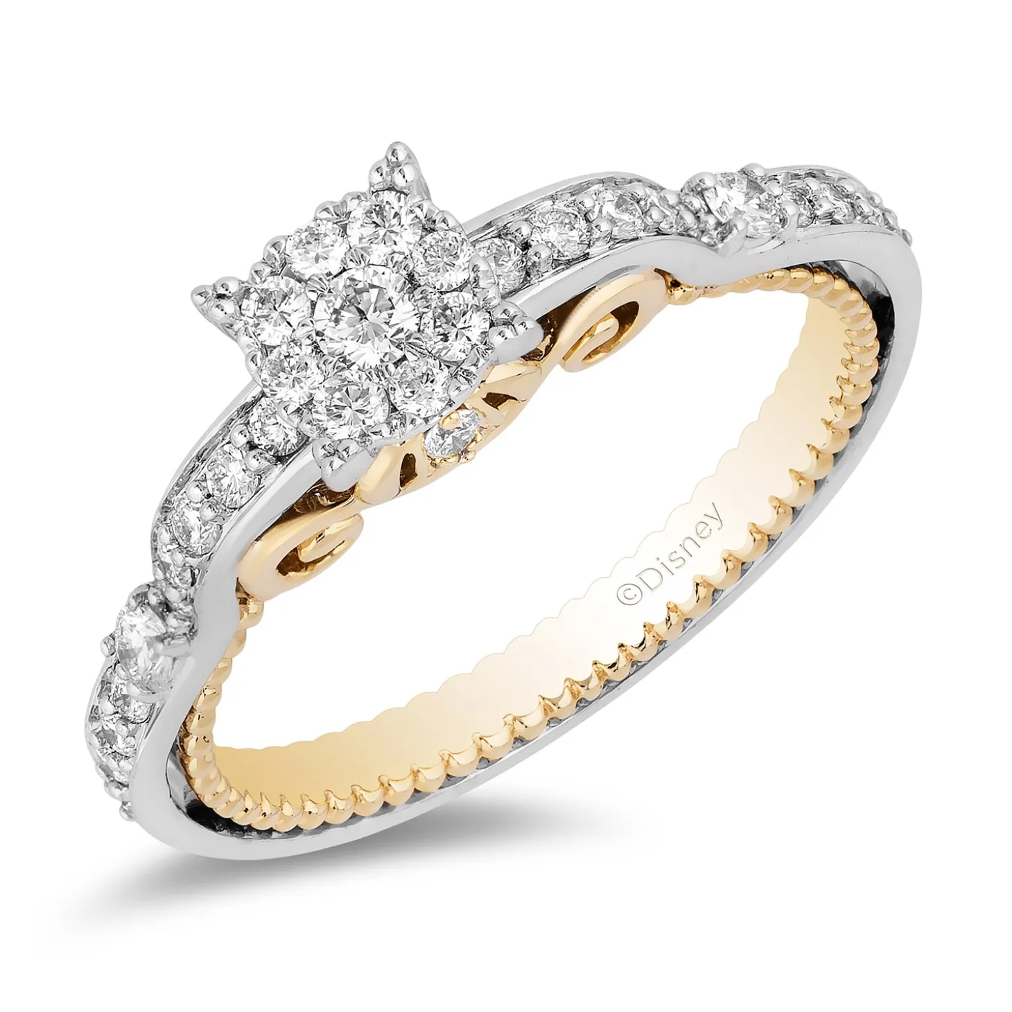 Enchanted Disney Fine Jewelry 14K White Gold and Yellow Gold with 3/8 CTTW Diamond Cinderella Carriage Engagement Ring