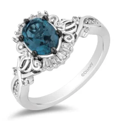 Enchanted Disney Fine Jewelry Sterling Silver with 1/6 CTTW. Diamonds and London Blue Topaz Cinderella Ring