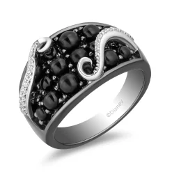 Enchanted Disney Fine Jewelry The Little Mermaid Black Rhodium over Sterling Silver with 1/10 CTTW Diamond with Black Onyx Ursula Bubbles Ring