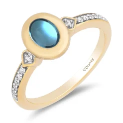 Enchanted Disney Fine Jewelry 14K Yellow Gold Over Sterling Silver with 1/10 CTTW Diamonds and Swiss Blue Topaz Jasmine Ring