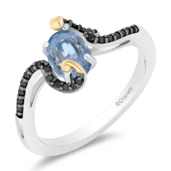 Enchanted Disney Fine Jewelry inspired by the Genie of Aladdin with Black Rhodium and 14K Yellow Gold Over Sterling Silver with 1/5 CTTW Diamond and Swiss Blue Topaz Jasmine Ring