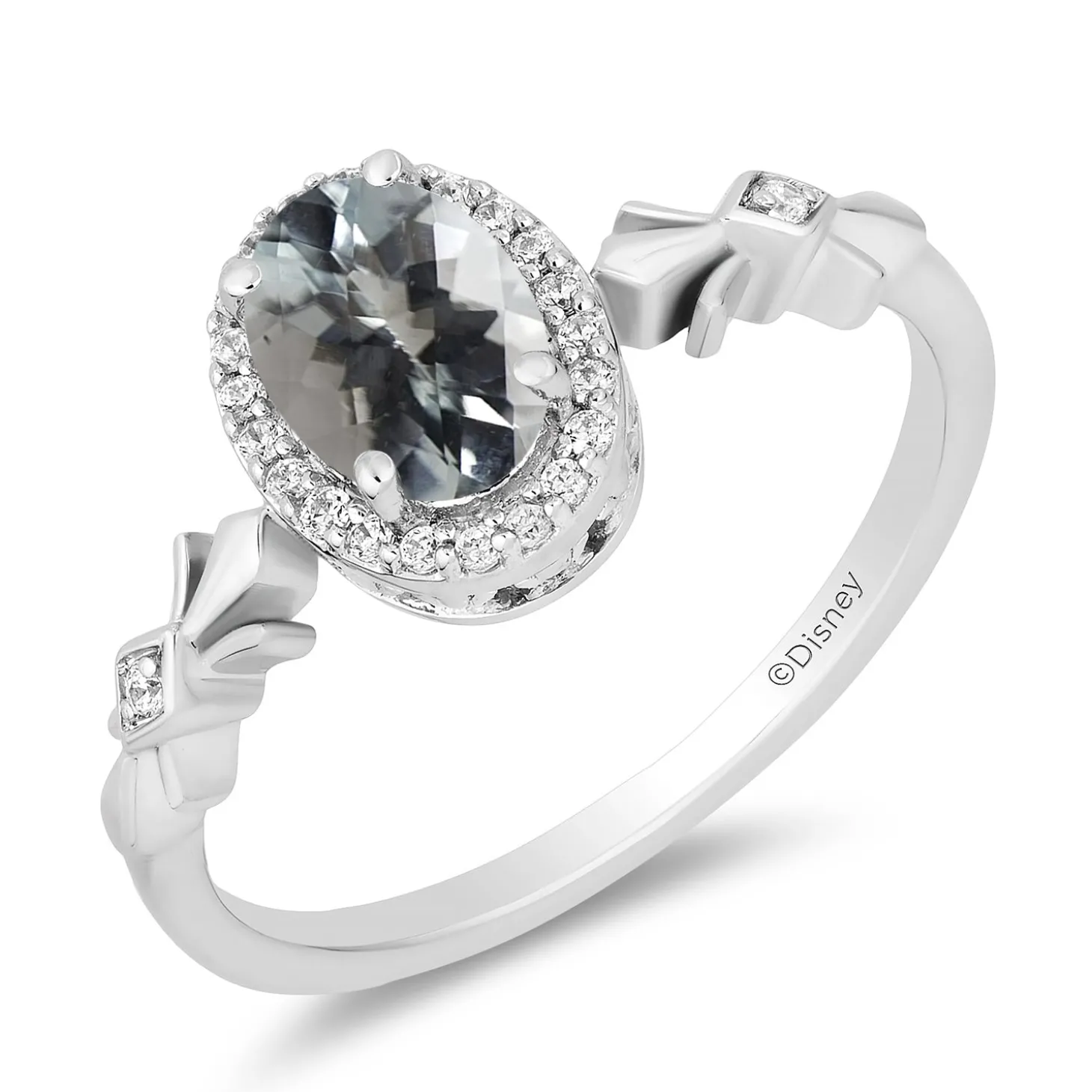 Enchanted Disney Fine Jewelry Sterling Silver with 1/10 CTTW Diamonds and Aquamarine Elsa Ring