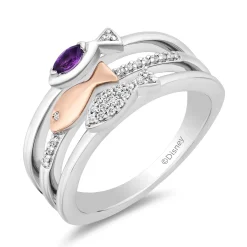 Enchanted Disney Fine Jewelry 14K Rose Gold Over Sterling Silver with 1/10 CTTW Diamonds and Amethyst Ariel Ring