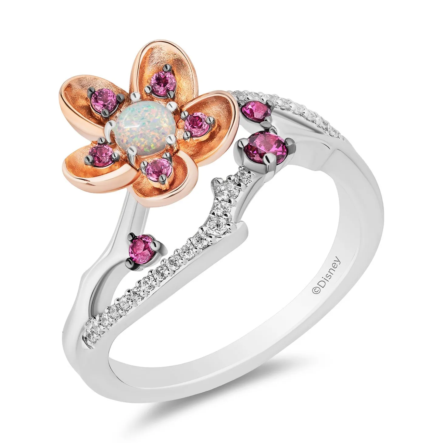 Enchanted Disney Fine Jewelry 14K Rose Gold Over Sterling Silver with 1/10 CTTW Diamonds With Created Opal Mulan Ring