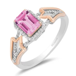 Enchanted Disney Fine Jewelry Sterling Silver and 10K Rose Gold with 1/6 CTTW Diamonds and Cr. Pink Sapphire Aurora Ring