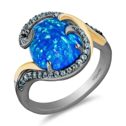 Enchanted Disney Fine Jewelry Black Rhodium over 14K Yellow Gold over Sterling Silver and Created Blue Opal Moana Ring