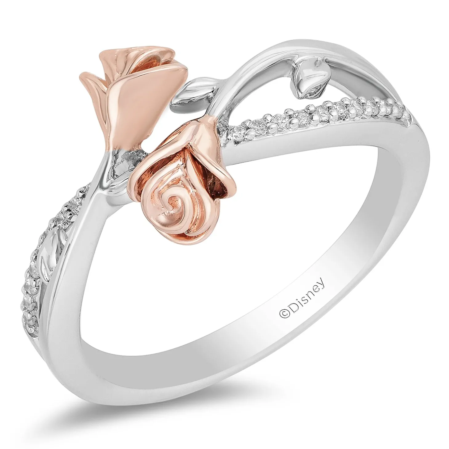 Enchanted Disney Fine Jewelry 14K Rose Gold over Sterling Silver 1/10 CTTW Belle Rose Fashion Ring