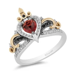 Enchanted Disney Fine Jewelry 10K Yellow Gold and Sterling Silver with 1/5 CTTW Diamond and Red Garnet Evil Queen Ring