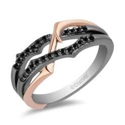 Enchanted Disney Fine Jewelry 10K Rose Gold and Black Rhodium Over Sterling Silver with 1/5 CTTW Black Diamond Maleficent "Thorn" Ring