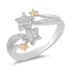 Enchanted Disney Fine Jewelry 14K Yellow Gold Over Sterling Silver with 1/10 CTTW Tinker Bell Star Ring