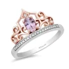 Enchanted Disney Fine Jewelry Sterling Silver and 10K Rose Gold 1/10 CTTW and Pink Tourmaline Aurora Tiara Ring