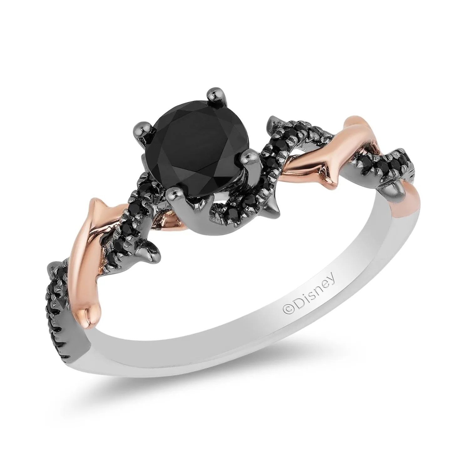 Enchanted Disney Fine Jewelry 14K Rose Gold and White Gold with Black Rhodium 9/10 CTTW Black Diamond Maleficent Engagement Ring