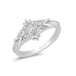 Enchanted Disney Fine Jewelry Sterling Silver with 1/4 CTTW Diamonds Frozen 2 Elsa Snowflake Ring