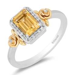 Enchanted Disney Fine Jewelry Sterling Silver and 10K Yellow Gold with 1/10 CTTW Diamonds and Citrine Belle Ring
