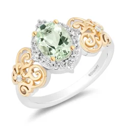 Enchanted Disney Fine Jewelry 14K Yellow Gold Over Sterling Silver with 1/8 CTTW Diamonds and Green Amethyst Tiana Ring