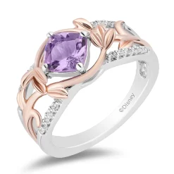 Enchanted Disney Fine Jewelry Sterling Silver and 10K Rose Gold with 1/10 CTTW Diamonds and Rose De France Rapunzel Ring