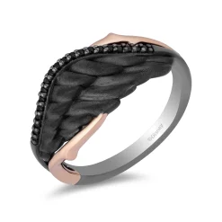 Enchanted Disney Fine Jewelry Black Rhodium over Sterling Silver and 14K Rose Gold with 1/10 CTTW Diamonds Maleficent Ring