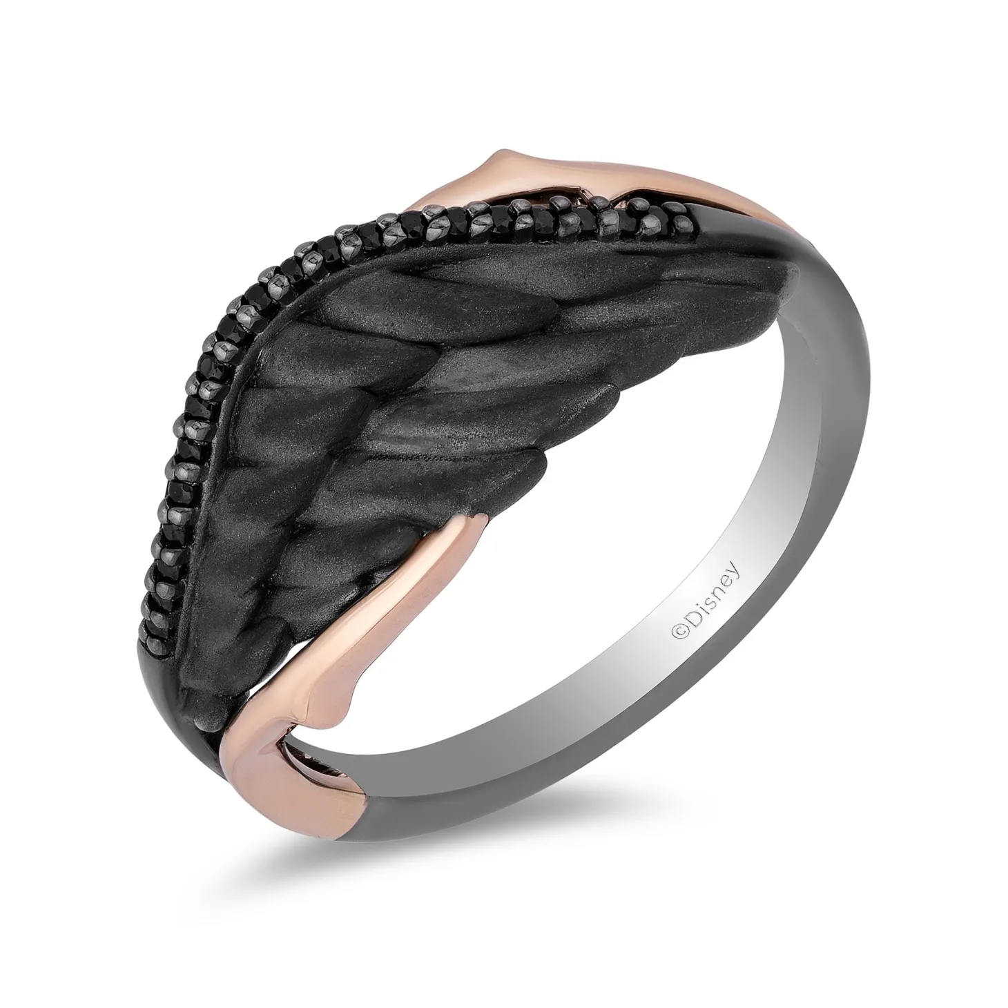 Enchanted Disney Fine Jewelry Black Rhodium over Sterling Silver and 14K Rose Gold with 1/10 CTTW Diamonds Maleficent Ring