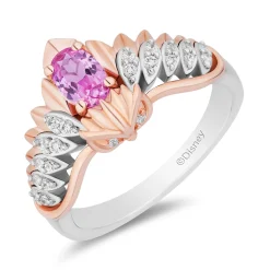Enchanted Disney Fine Jewelry 14K Rose Gold Over Sterling Silver with 1/8 CTTW Diamonds and Created Pink Sapphire Sleeping Beauty 65th Anniversary Celebration Aurora Owl Ring