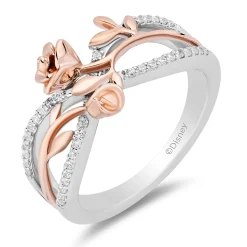 Enchanted Disney Fine Jewelry 14K Rose Gold Over Sterling Silver with 1/6 CTTW Diamonds Belle Crossover Ring