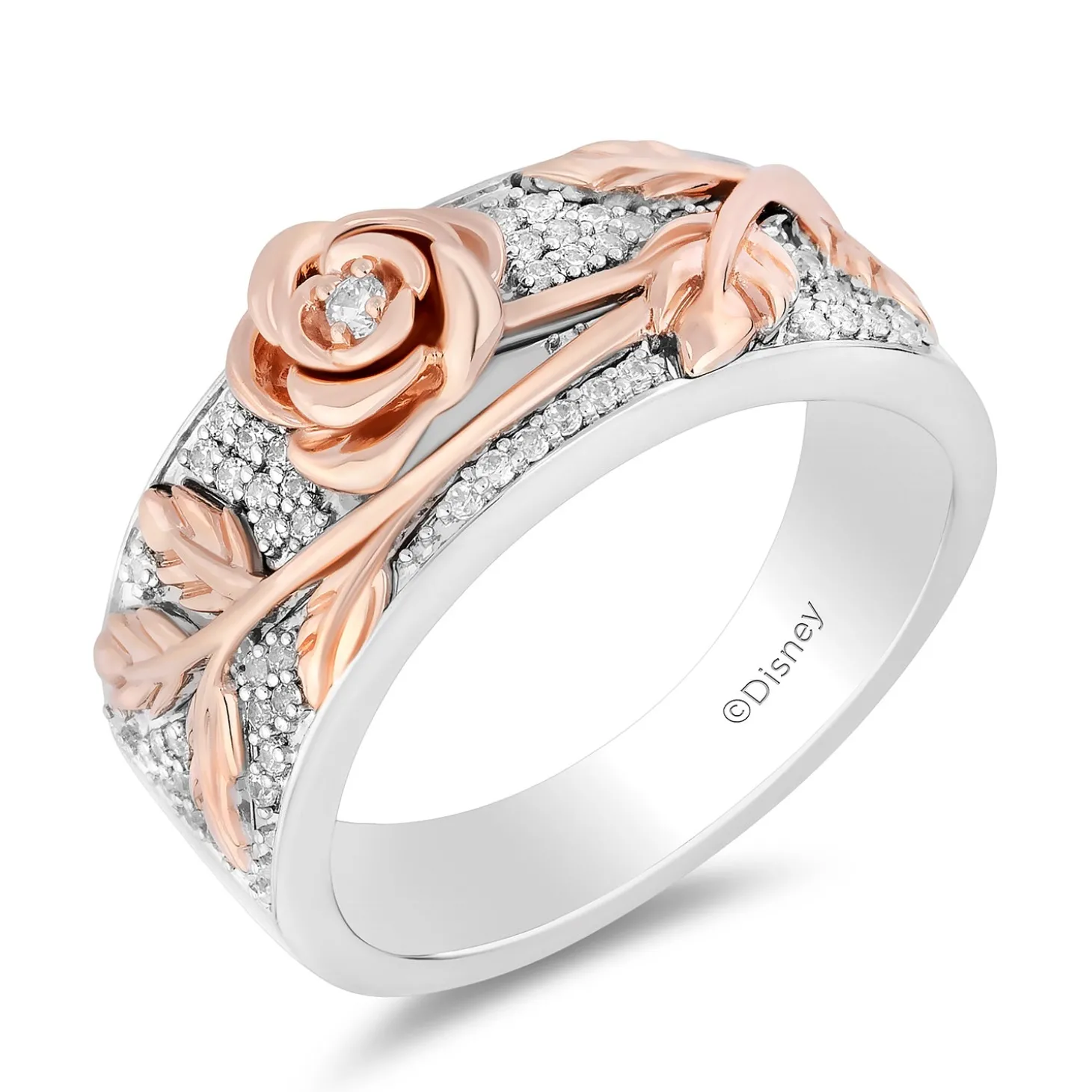 Enchanted Disney Fine Jewelry 14K Rose Gold Over Sterling Silver with 1/6 CTTW Diamonds Belle Ring
