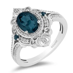 Enchanted Disney Fine Jewelry Sterling Silver with 1/5 CTTW Diamonds and London Blue Topaz Cinderella Ring