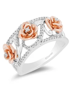 Enchanted Disney Fine Jewelry Sterling Silver and 14K Rose Gold with 1/5 CTTW Diamonds Belle Rose Ring