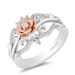 Enchanted Disney Fine Jewelry 14K Rose Gold Over Sterling Silver with 1/6 CTTW Diamonds Belle Ring