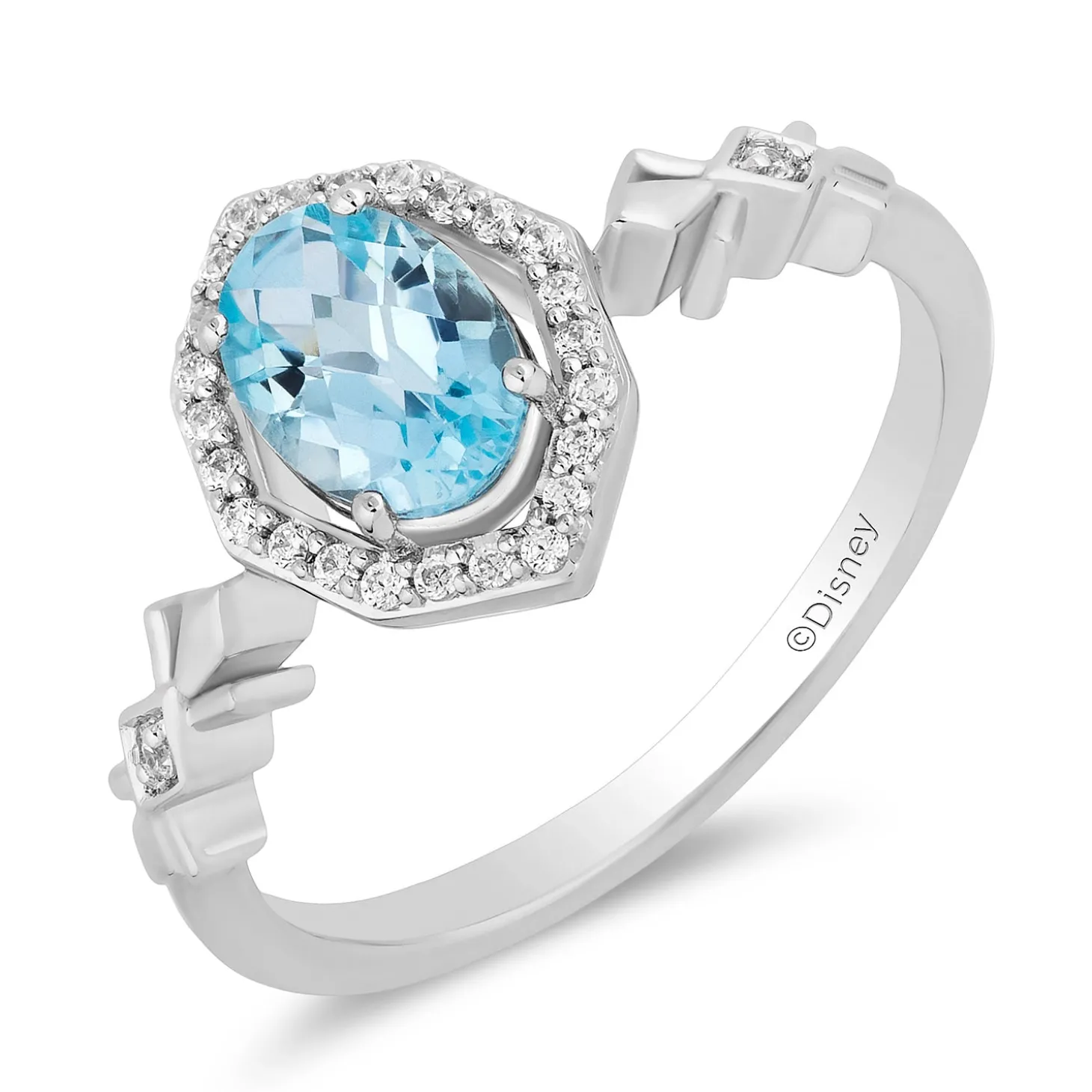 Enchanted Disney Fine Jewelry Sterling Silver with 1/10 CTTW Diamonds and Sky Blue Topaz Elsa Ring
