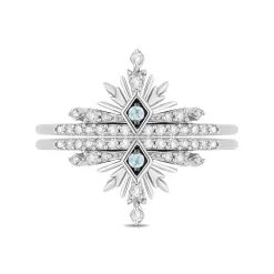 Enchanted Disney Fine Jewelry Sterling Silver with 1/4 CTTW Diamond and Swiss Blue Topaz Frozen 2 Elsa Snowflake Ring