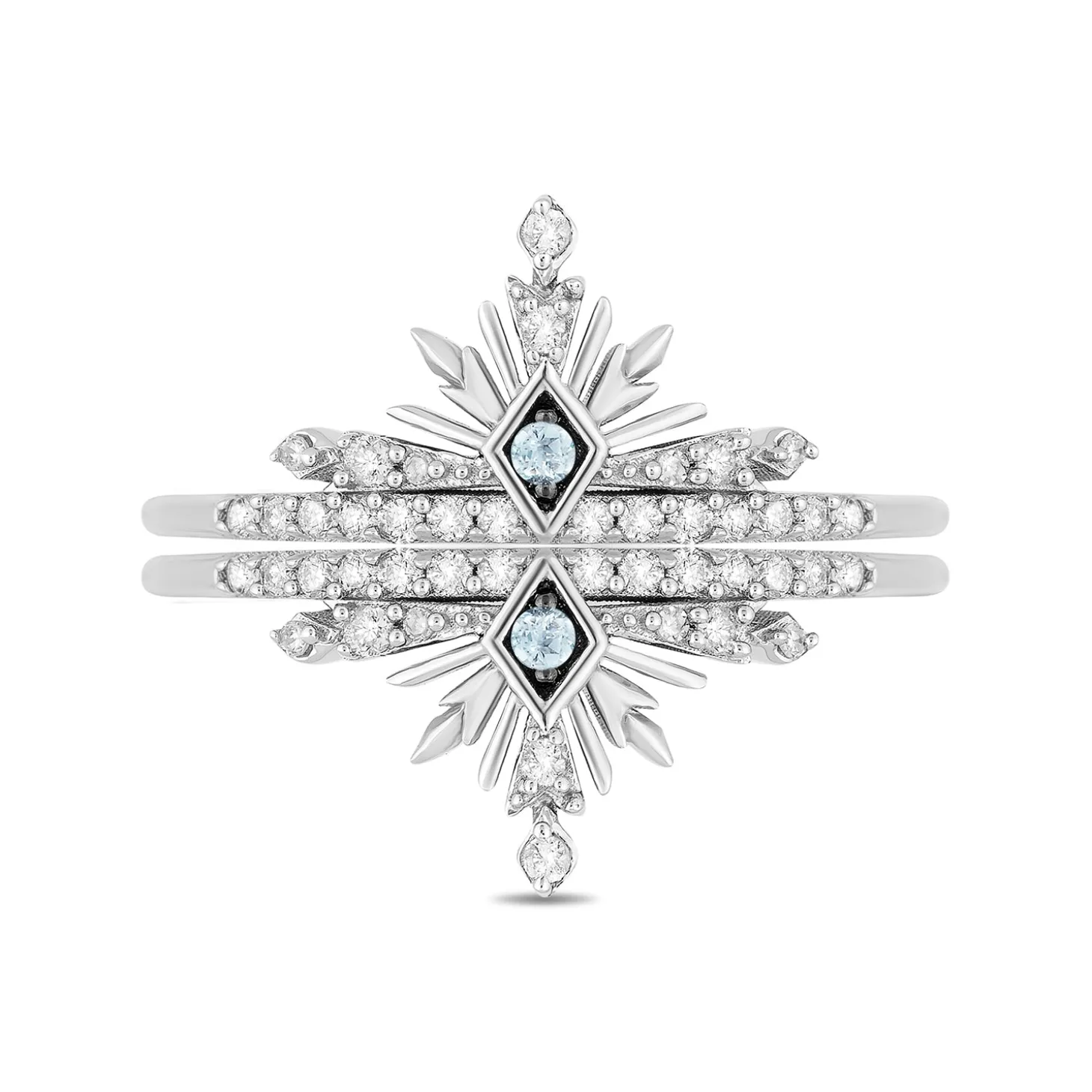 Enchanted Disney Fine Jewelry Sterling Silver with 1/4 CTTW Diamond and Swiss Blue Topaz Frozen 2 Elsa Snowflake Ring