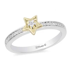 Enchanted Disney Fine Jewelry Sterling Silver and 10K Yellow Gold 1/10 CTTW Tinker Bell Ring
