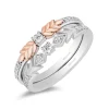 Enchanted Disney Fine Jewelry Sterling Silver and 10K Rose Gold With 1/5 CTTW Diamond Elsa and Anna Duo Stack Ring