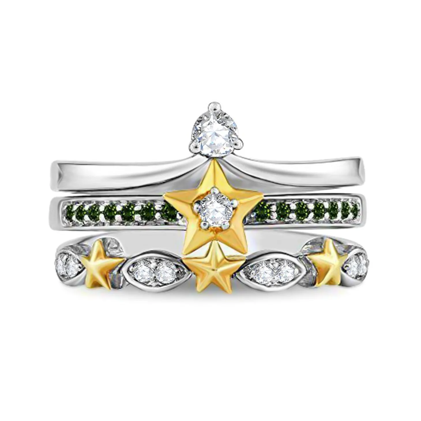 Enchanted Disney Fine Jewelry Sterling Silver and 10K Yellow Gold with 1/5 CTTW Green Tourmaline Tinker Bell Trio Set