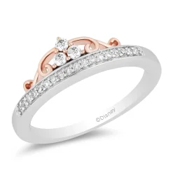 Enchanted Disney Fine Jewelry 10K White Gold and Rose Gold with 1/6 CTTW Diamond Majestic Princess Tiara Ring