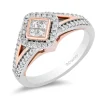Enchanted Disney Fine Jewelry 14K White Gold and Rose Gold with 1/2 CTTW Princess and Round Diamond Composite Head Aurora Engagement Ring