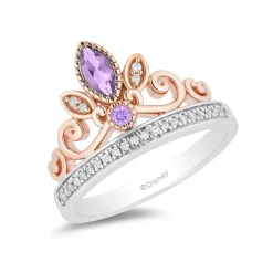 Enchanted Disney Fine Jewelry 14K Rose Gold over Sterling Silver with 1/10 CTTW Diamond and Rose-de-France Rapunzel Tiara Ring