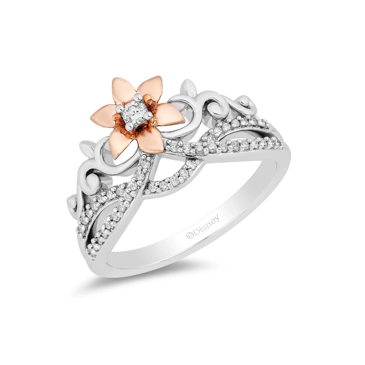 Enchanted Disney Fine Jewelry 14K Rose Gold Over Sterling Silver with 1/5 CTTW Diamond Rapunzel Fashion Ring